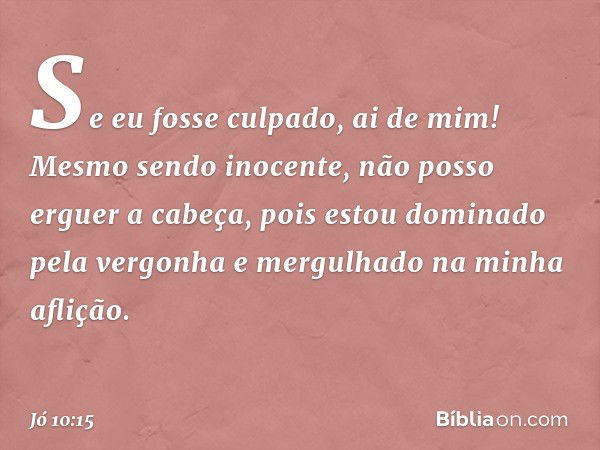 Se eu fosse culpado, ai de mim!
Mesmo sendo inocente,
não posso erguer a cabeça,
pois estou dominado pela vergonha
e mergulhado na minha aflição. -- Jó 10:15