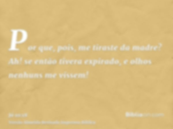 Por que, pois, me tiraste da madre? Ah! se então tivera expirado, e olhos nenhuns me vissem!