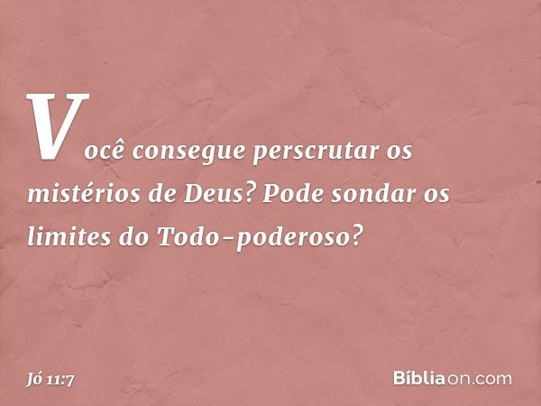 "Você consegue perscrutar
os mistérios de Deus?
Pode sondar os limites
do Todo-poderoso? -- Jó 11:7