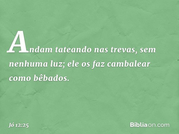 Andam tateando nas trevas,
sem nenhuma luz;
ele os faz cambalear como bêbados. -- Jó 12:25