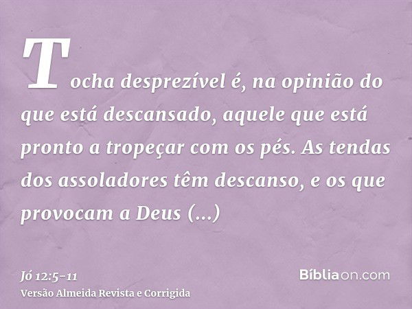 Tocha desprezível é, na opinião do que está descansado, aquele que está pronto a tropeçar com os pés.As tendas dos assoladores têm descanso, e os que provocam a