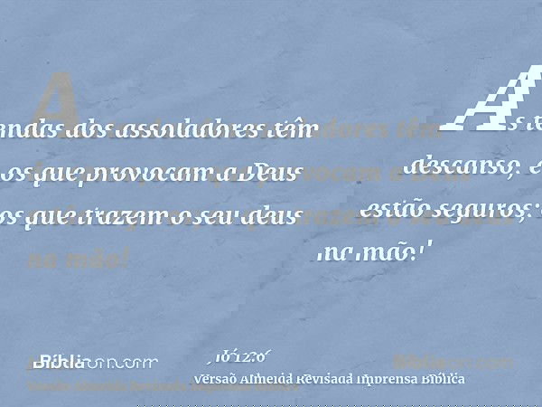 As tendas dos assoladores têm descanso, e os que provocam a Deus estão seguros; os que trazem o seu deus na mão!