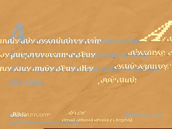As tendas dos assoladores têm descanso, e os que provocam a Deus estão seguros; nas suas mãos Deus lhes põe tudo.