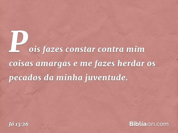 Pois fazes constar contra mim
coisas amargas
e me fazes herdar os pecados
da minha juventude. -- Jó 13:26