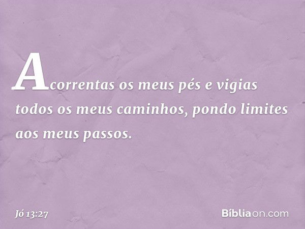 Acorrentas os meus pés
e vigias todos os meus caminhos,
pondo limites aos meus passos. -- Jó 13:27