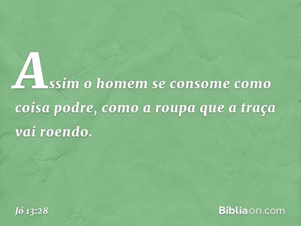 "Assim o homem se consome
como coisa podre,
como a roupa que a traça vai roendo. -- Jó 13:28