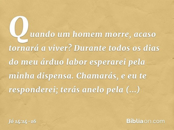 Quando um homem morre,
acaso tornará a viver?
Durante todos os dias
do meu árduo labor
esperarei pela minha dispensa. Chamarás, e eu te responderei;
terás anelo