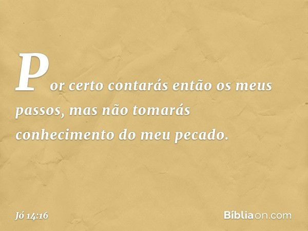 Por certo contarás então
os meus passos,
mas não tomarás conhecimento
do meu pecado. -- Jó 14:16