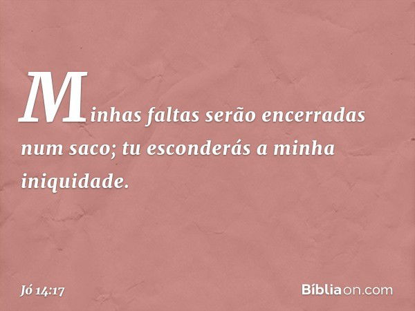 Minhas faltas serão encerradas
num saco;
tu esconderás a minha iniquidade. -- Jó 14:17