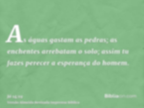 As águas gastam as pedras; as enchentes arrebatam o solo; assim tu fazes perecer a esperança do homem.