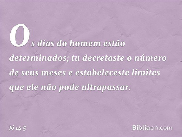 Os dias do homem
estão determinados;
tu decretaste o número de seus meses
e estabeleceste limites
que ele não pode ultrapassar. -- Jó 14:5