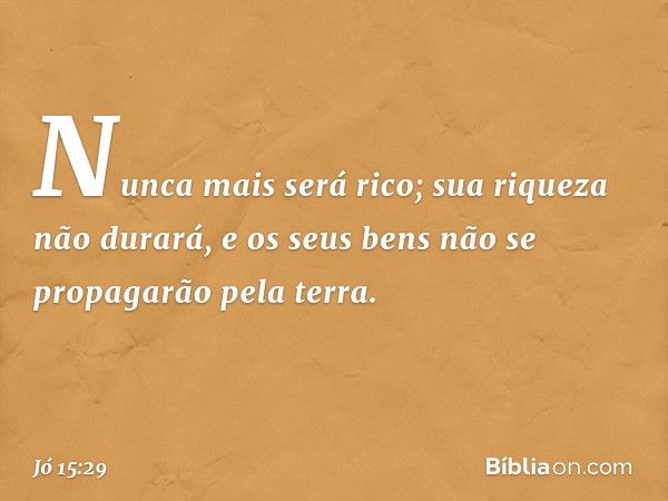 Nunca mais será rico;
sua riqueza não durará,
e os seus bens
não se propagarão pela terra. -- Jó 15:29