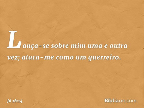 Lança-se sobre mim uma e outra vez;
ataca-me como um guerreiro. -- Jó 16:14