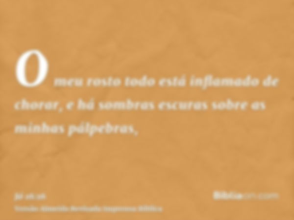 O meu rosto todo está inflamado de chorar, e há sombras escuras sobre as minhas pálpebras,