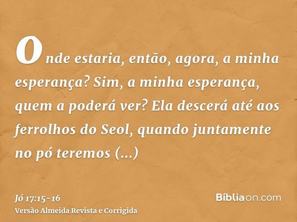 onde estaria, então, agora, a minha esperança? Sim, a minha esperança, quem a poderá ver?Ela descerá até aos ferrolhos do Seol, quando juntamente no pó teremos 