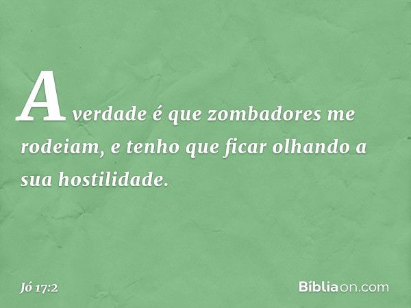 A verdade é que
zombadores me rodeiam,
e tenho que ficar olhando
a sua hostilidade. -- Jó 17:2