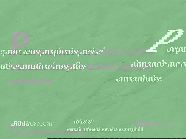 Porque por seus próprios pés é lançado na rede e andará nos fios enredados.