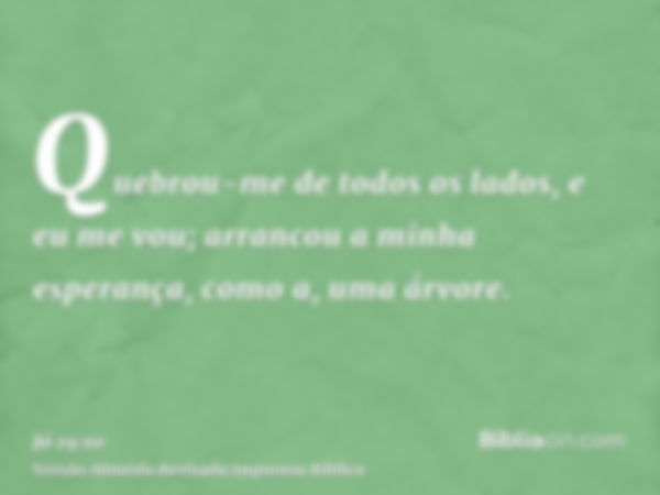 Quebrou-me de todos os lados, e eu me vou; arrancou a minha esperança, como a, uma árvore.