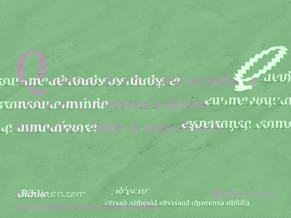 Quebrou-me de todos os lados, e eu me vou; arrancou a minha esperança, como a, uma árvore.