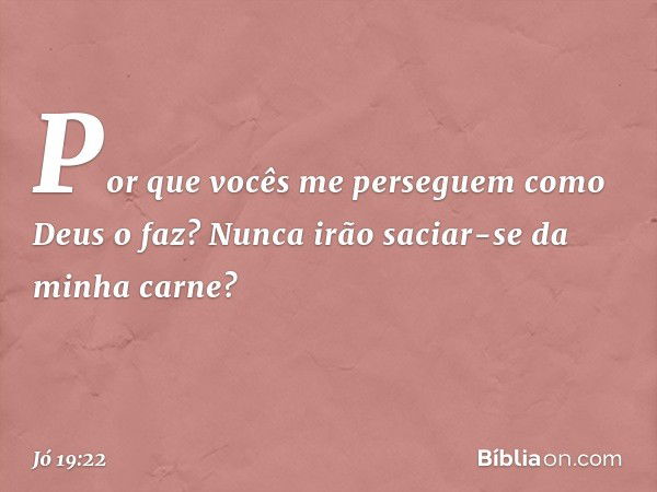 Por que vocês me perseguem
como Deus o faz?
Nunca irão saciar-se da minha carne? -- Jó 19:22