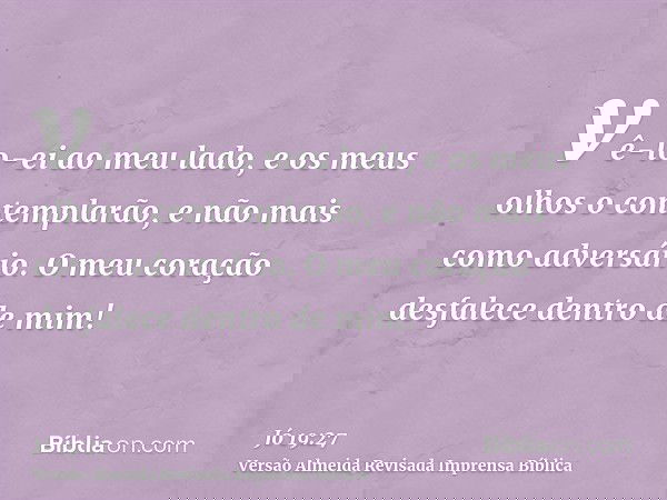 vê-lo-ei ao meu lado, e os meus olhos o contemplarão, e não mais como adversário. O meu coração desfalece dentro de mim!