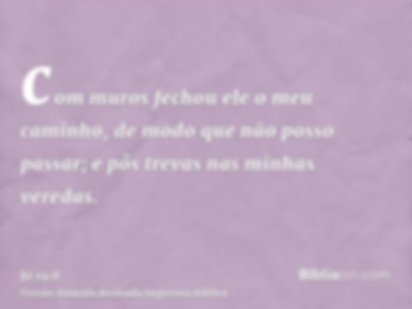 com muros fechou ele o meu caminho, de modo que não posso passar; e pôs trevas nas minhas veredas.