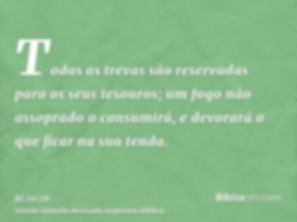 Todas as trevas são reservadas paro os seus tesouros; um fogo não assoprado o consumirá, e devorará o que ficar na sua tenda.