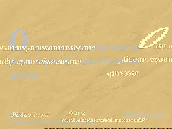 Ora, os meus pensamentos me fazem responder, e por isso eu me apresso.