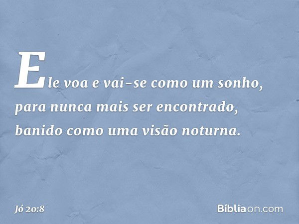 Ele voa e vai-se como um sonho,
para nunca mais ser encontrado,
banido como uma visão noturna. -- Jó 20:8