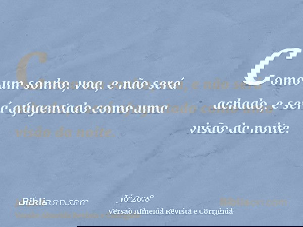 Como um sonho, voa, e não será achado, e será afugentado como uma visão da noite.