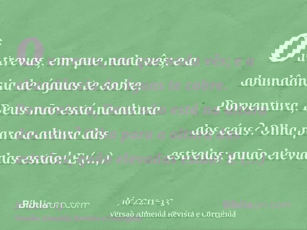ou trevas, em que nada vês; e a abundância de águas te cobre.Porventura, Deus não está na altura dos céus? Olha para a altura das estrelas; quão elevadas estão!