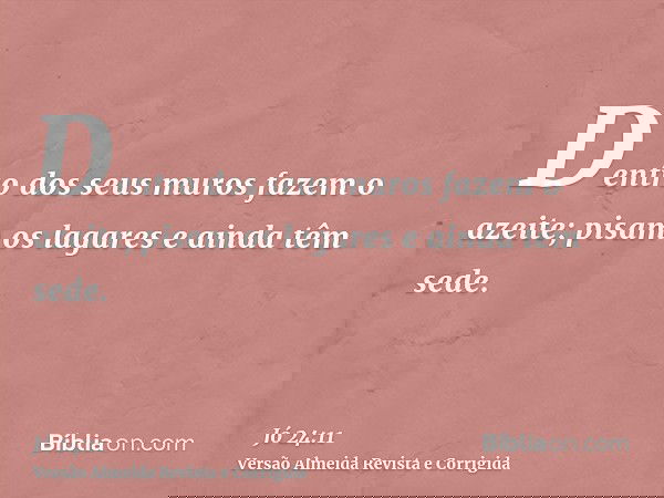 Dentro dos seus muros fazem o azeite; pisam os lagares e ainda têm sede.