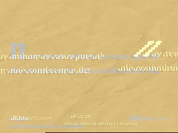 nas trevas minam as casas que de dia assinalaram; não conhecem a luz.