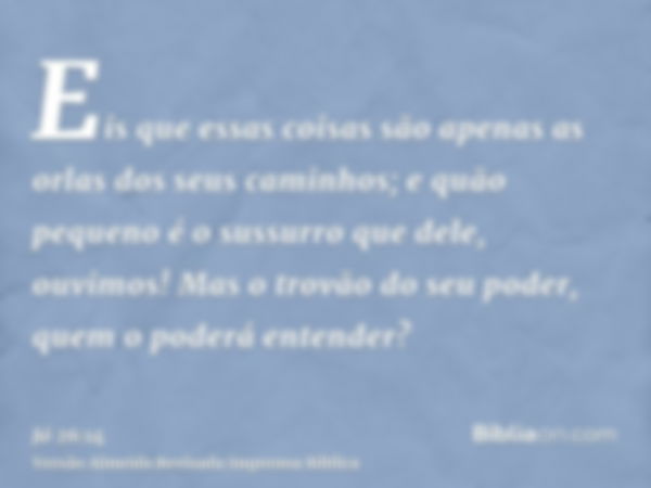 Eis que essas coisas são apenas as orlas dos seus caminhos; e quão pequeno é o sussurro que dele, ouvimos! Mas o trovão do seu poder, quem o poderá entender?