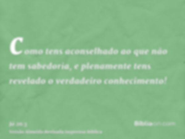 como tens aconselhado ao que não tem sabedoria, e plenamente tens revelado o verdadeiro conhecimento!