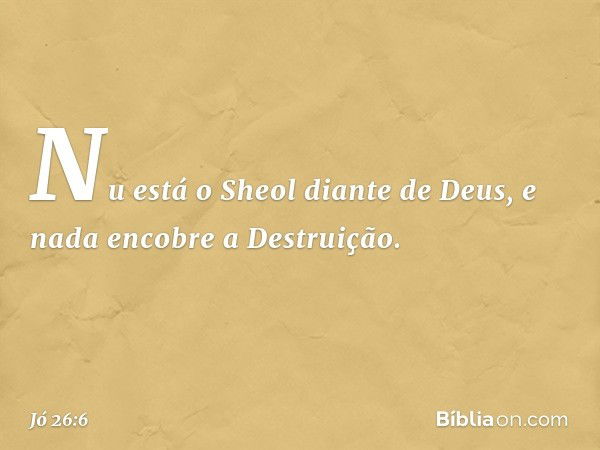 Nu está o Sheol diante de Deus,
e nada encobre a Destruição. -- Jó 26:6