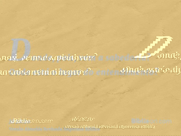 Donde, pois, vem a sabedoria? Onde está o lugar do entendimento?