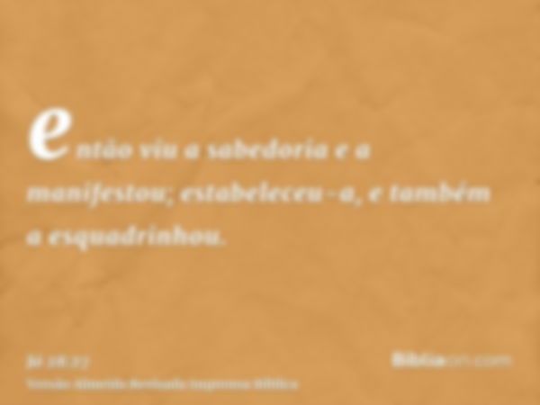 então viu a sabedoria e a manifestou; estabeleceu-a, e também a esquadrinhou.