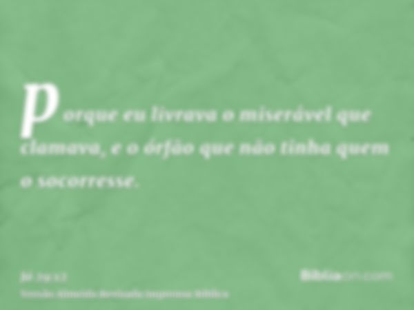 porque eu livrava o miserável que clamava, e o órfão que não tinha quem o socorresse.