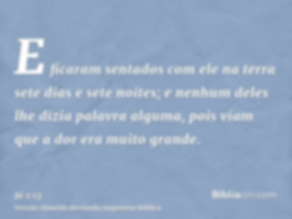 E ficaram sentados com ele na terra sete dias e sete noites; e nenhum deles lhe dizia palavra alguma, pois viam que a dor era muito grande.