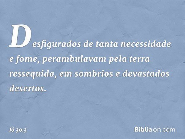 Desfigurados
de tanta necessidade e fome,
perambulavam pela terra ressequida,
em sombrios e devastados desertos. -- Jó 30:3