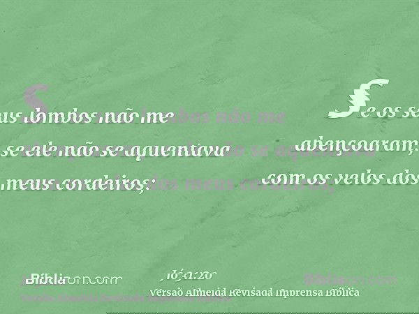 se os seus lombos não me abençoaram, se ele não se aquentava com os velos dos meus cordeiros;