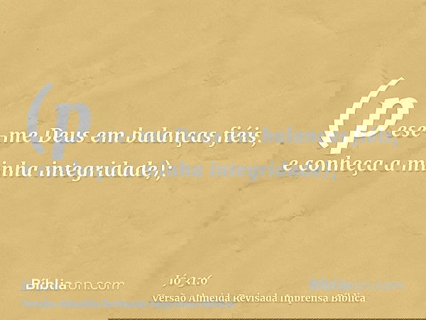 (pese-me Deus em balanças fiéis, e conheça a minha integridade);