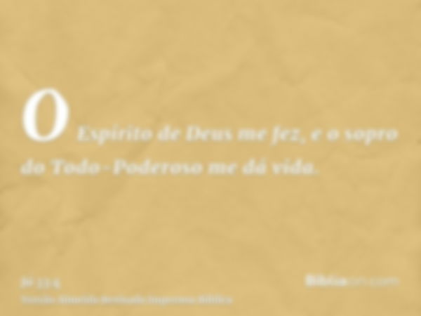 O Espírito de Deus me fez, e o sopro do Todo-Poderoso me dá vida.