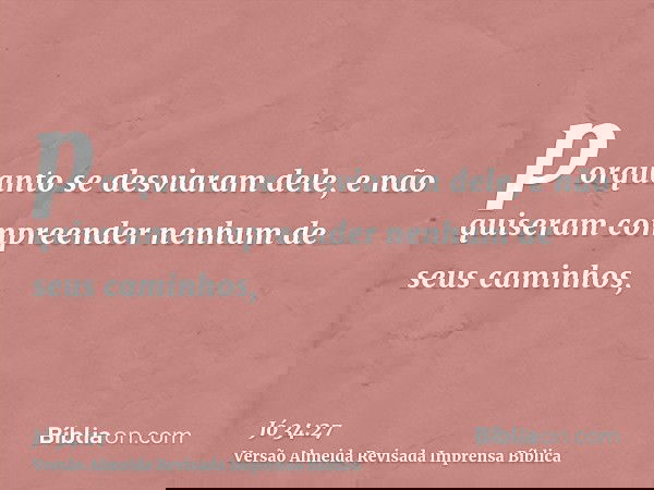 porquanto se desviaram dele, e não quiseram compreender nenhum de seus caminhos,