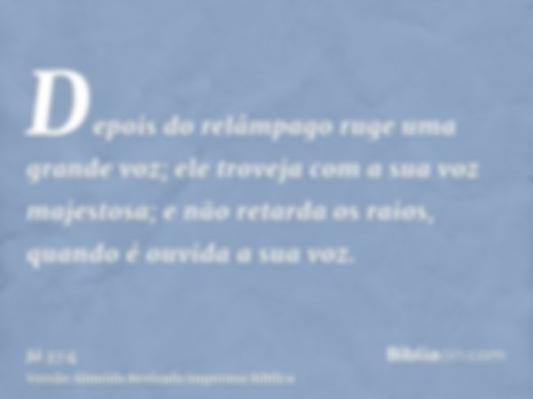 Depois do relâmpago ruge uma grande voz; ele troveja com a sua voz majestosa; e não retarda os raios, quando é ouvida a sua voz.