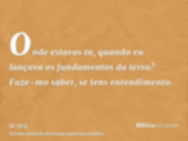 Onde estavas tu, quando eu lançava os fundamentos da terra? Faze-mo saber, se tens entendimento.