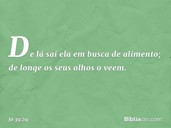 De lá sai ela em busca de alimento;
de longe os seus olhos o veem. -- Jó 39:29