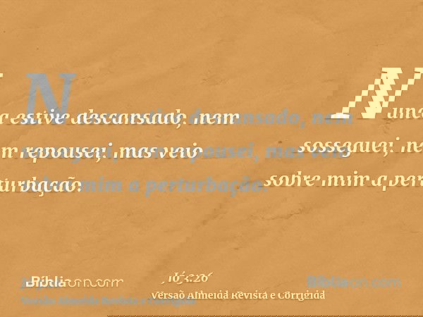 Nunca estive descansado, nem sosseguei, nem repousei, mas veio sobre mim a perturbação.