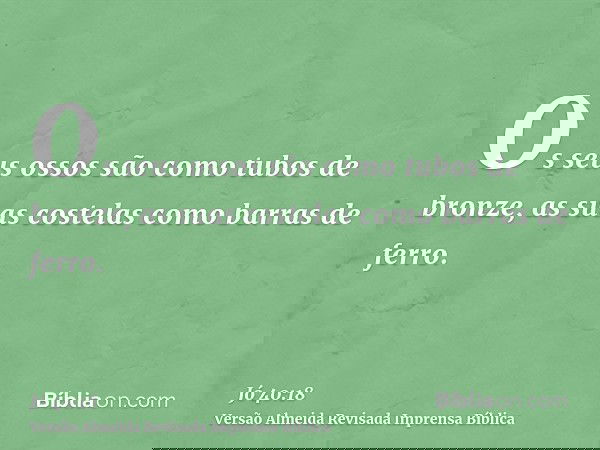 Os seus ossos são como tubos de bronze, as suas costelas como barras de ferro.